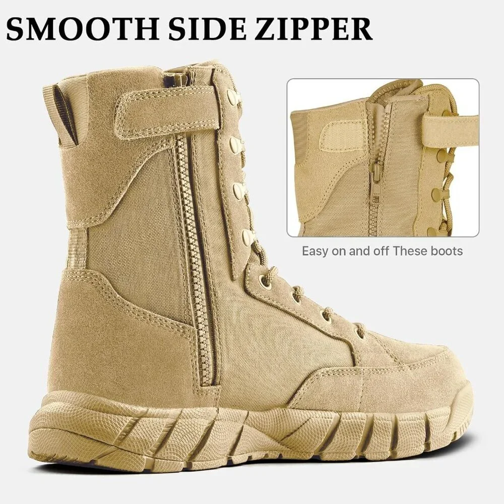 ⚡ Men's Deep Tan Combat Suede Leather Lightweight Military Work Desert Boot